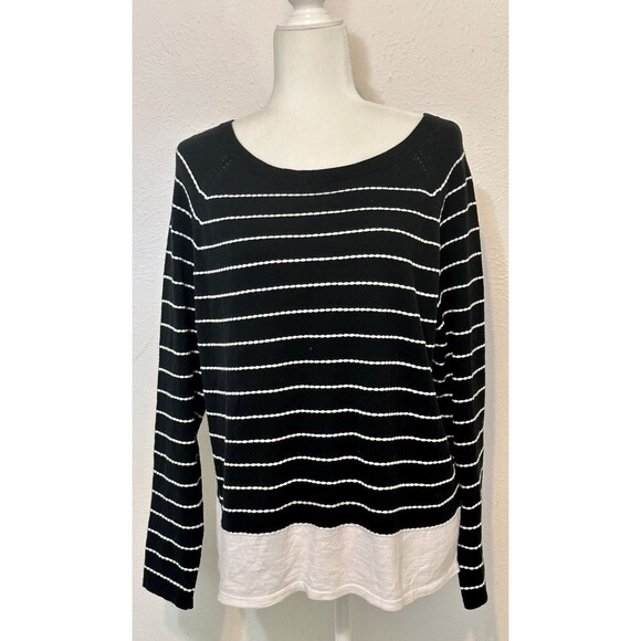 J. Jill Women's Size L Black/White Textured Striped Lightweight Sweater - Picture 3 of 14